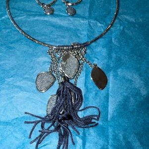 Chico's Silver Necklace with Black Tassel